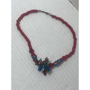 Vintage Tutti Frutti Fruit Salad Red Glass Bead Necklace Floral